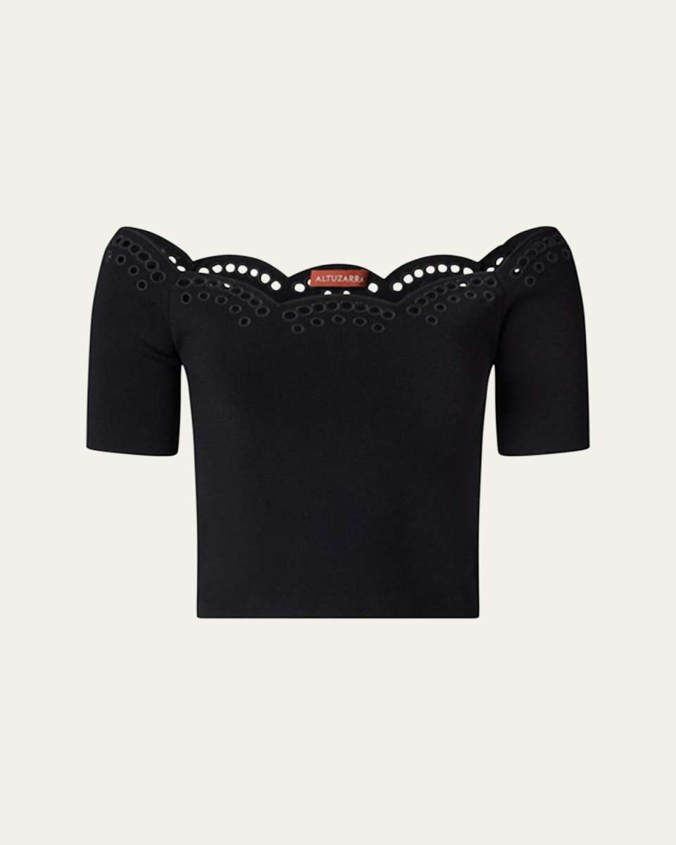 Posy Eyelet Scallop Off-Shoulder Top